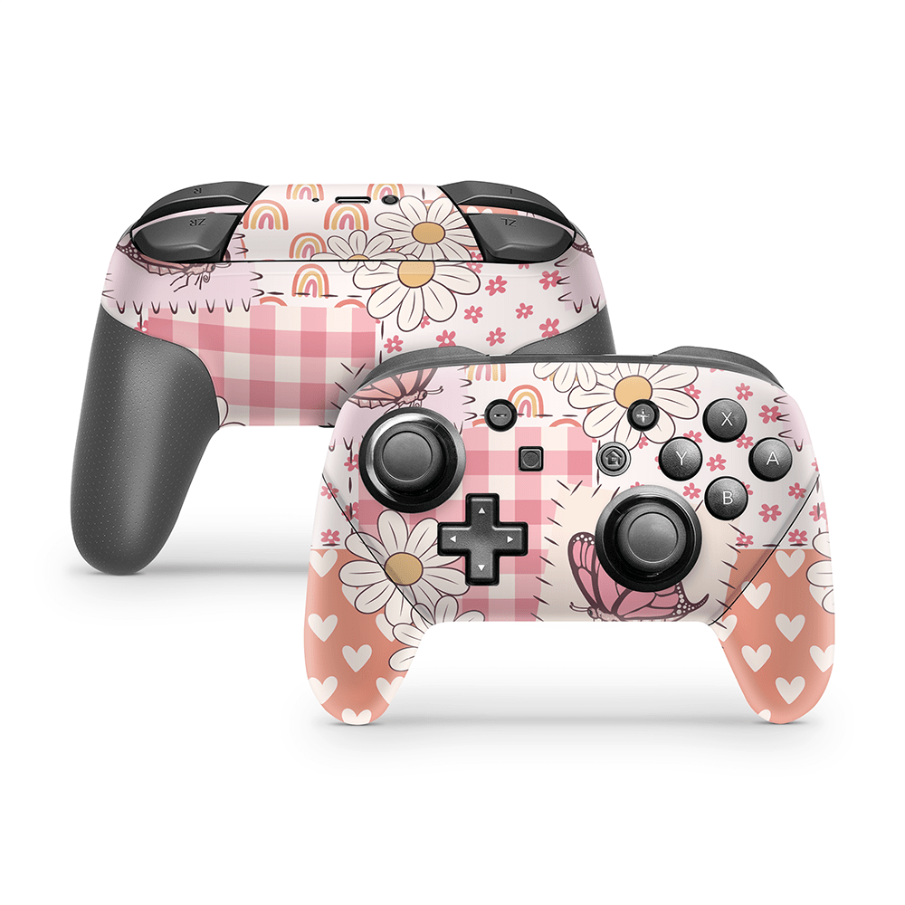 Blush Patchwork Nintendo Switch Pro Controller Decal Skins